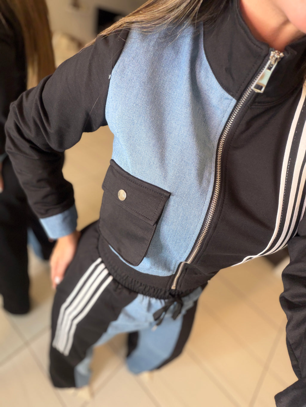 Divine Black and Denim Contrast Pant Set