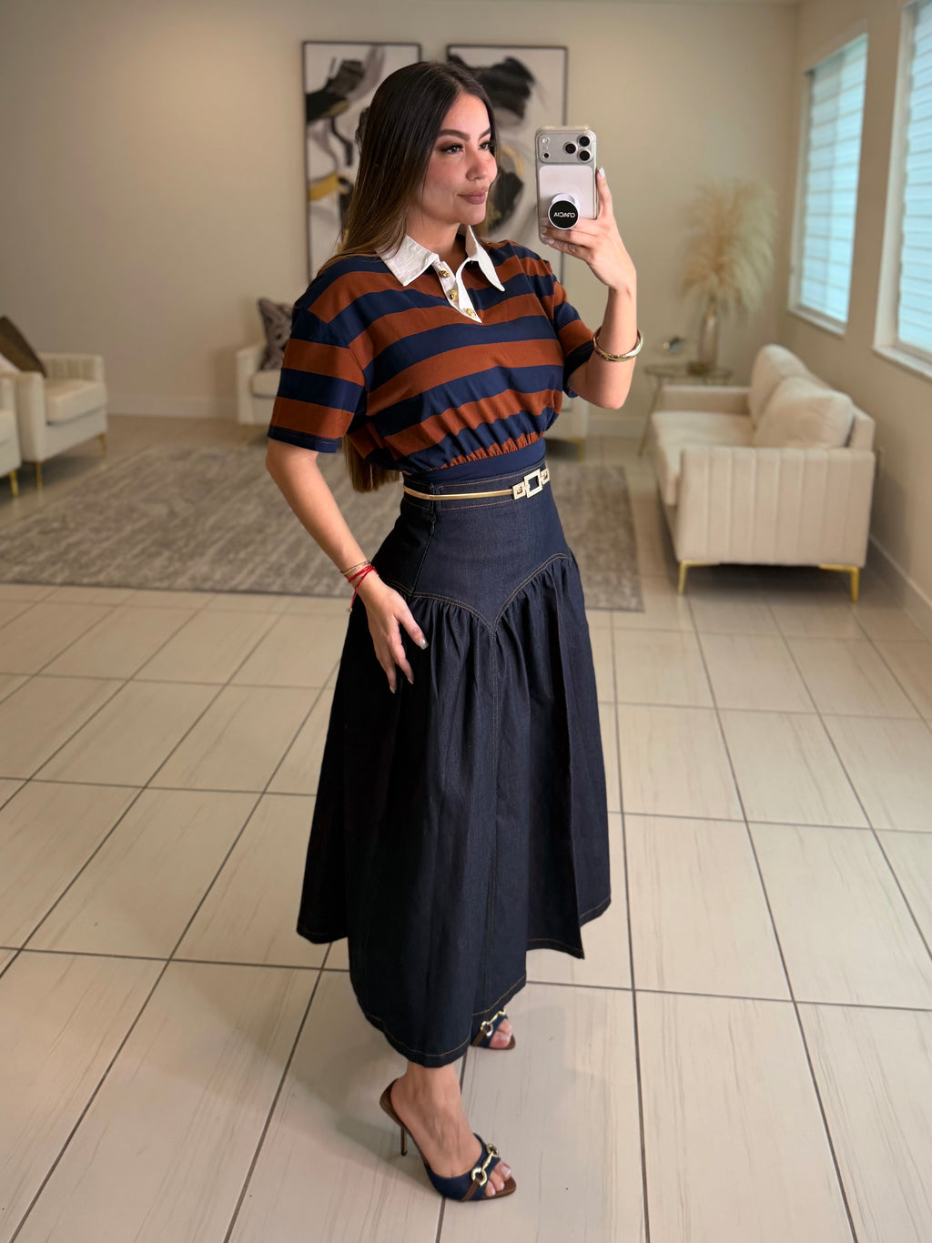 Sweet Stripes Brown and Blue Top