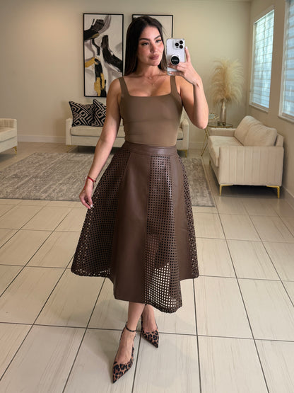 Luxe Regiment Faux  Brown Skirt Set