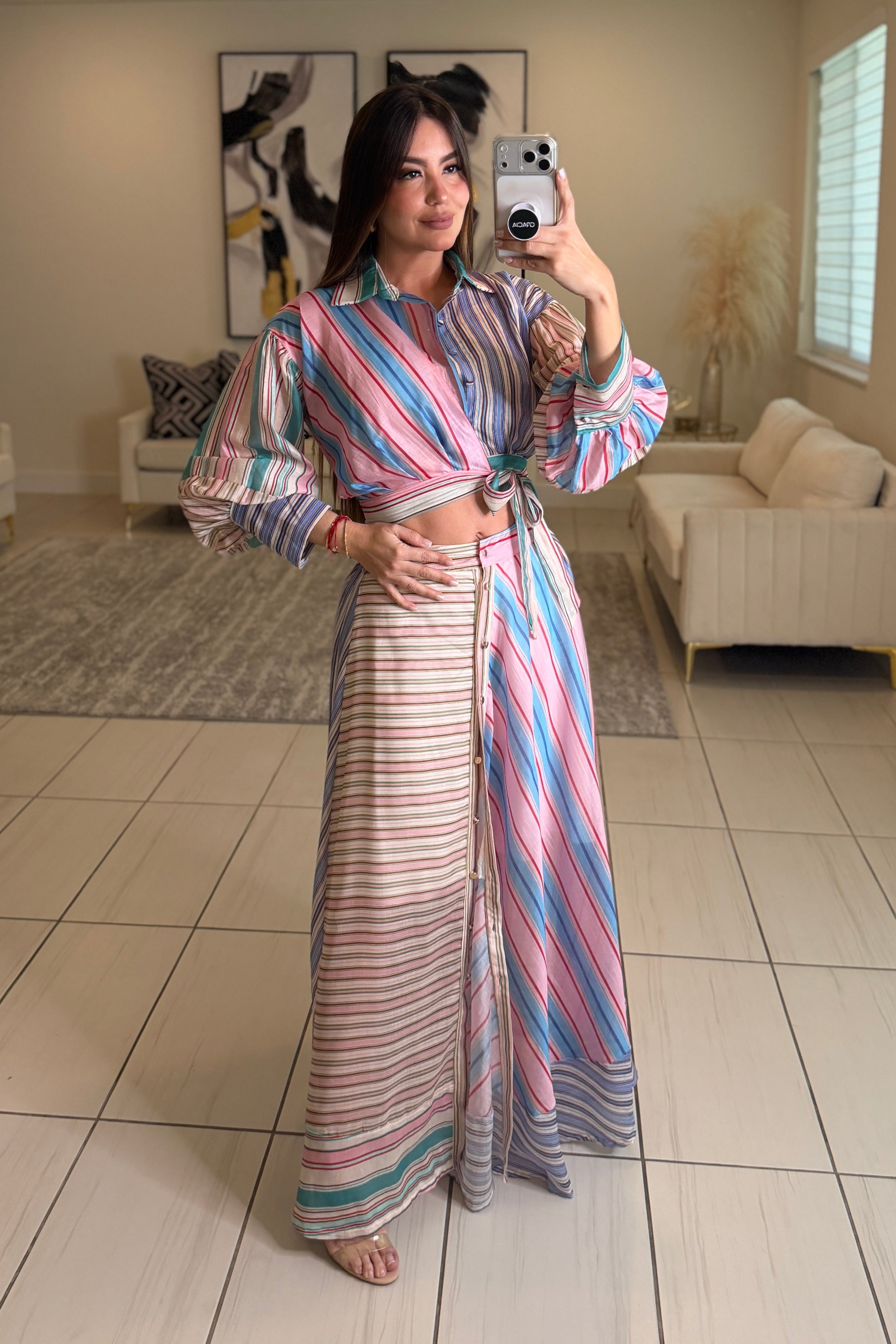 Rebellion Striped Colorful Skirt Set