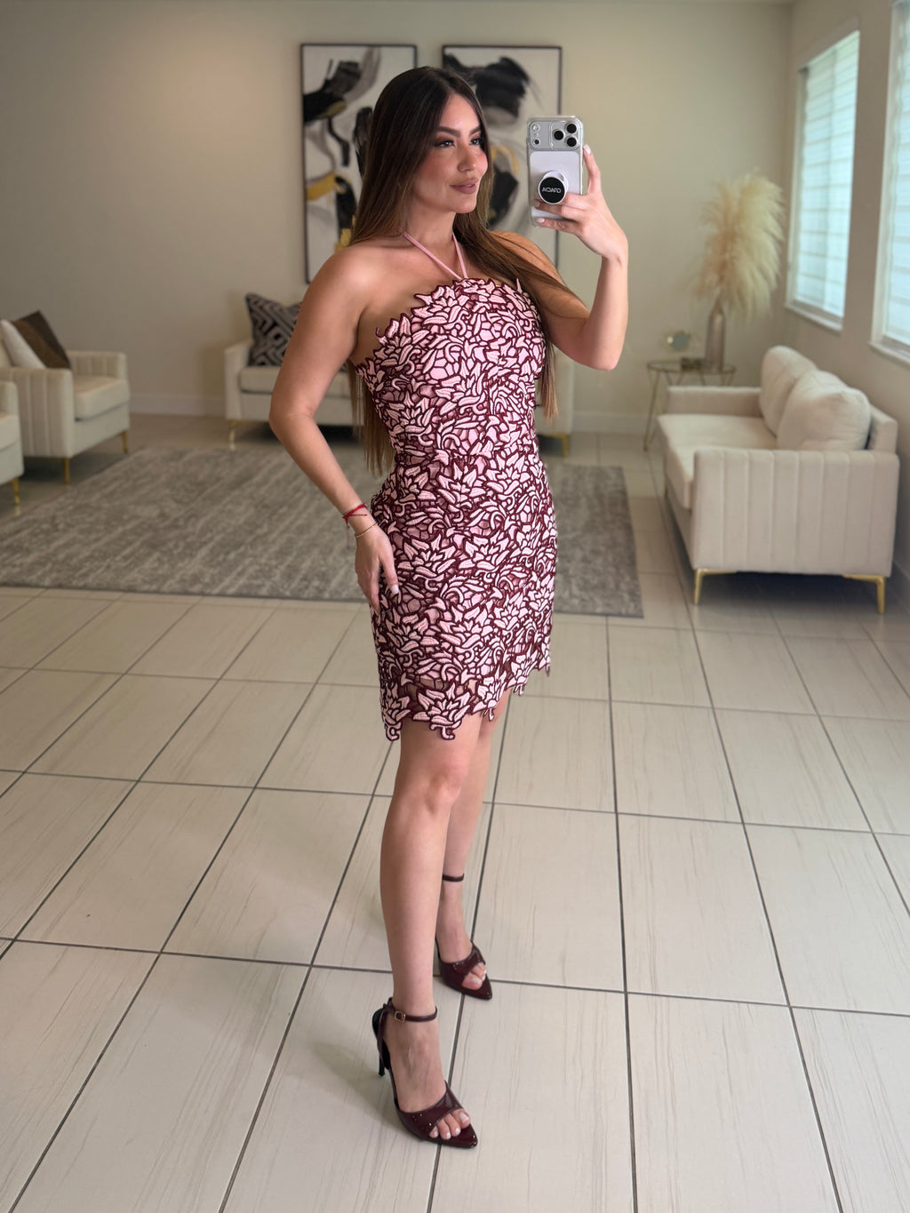Whispered Romance Crochet Pink Dress