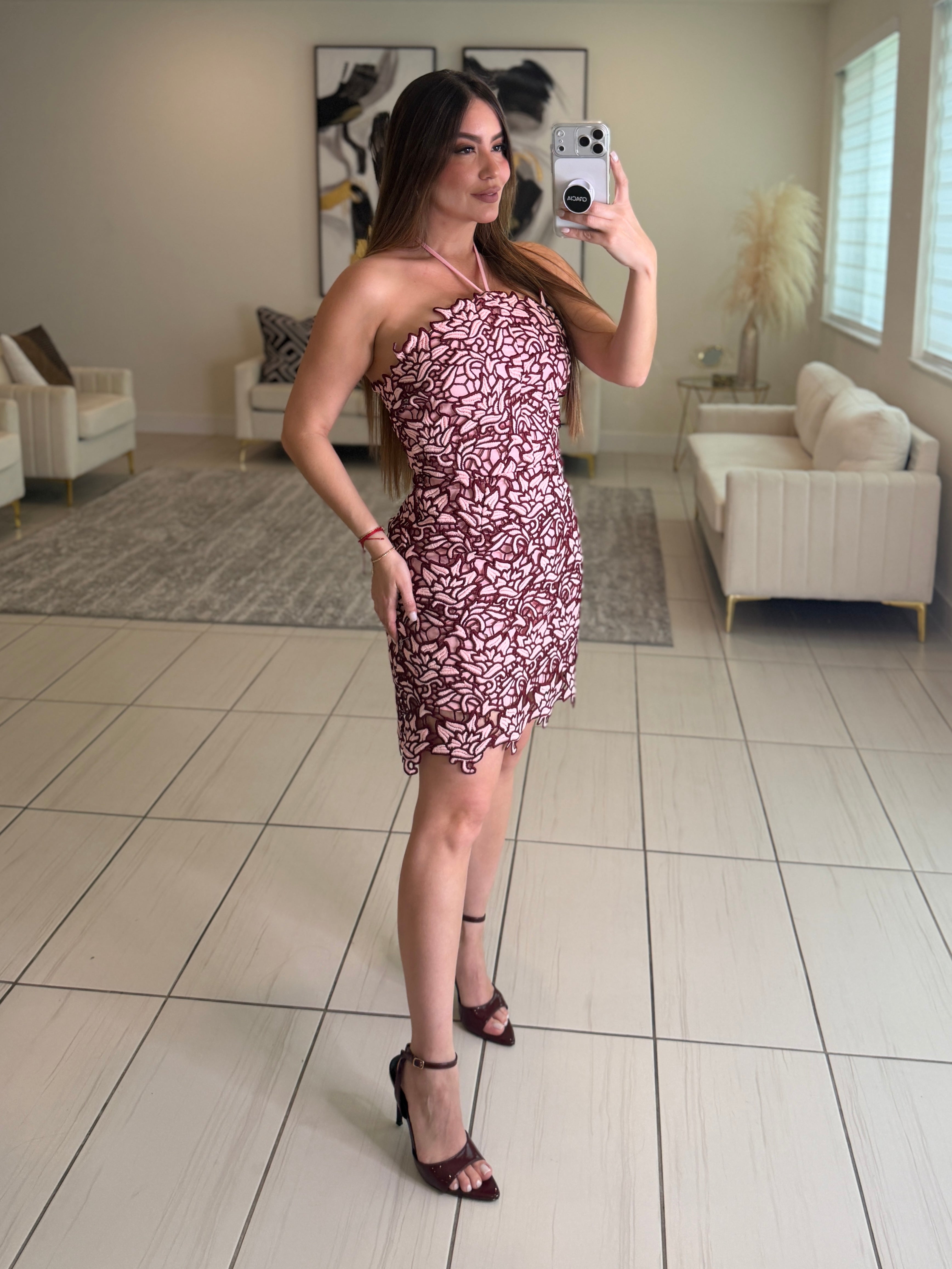 Whispered Romance Crochet Pink Dress