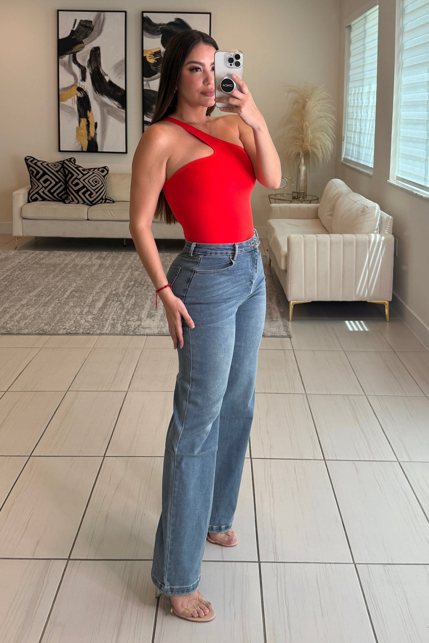 Asymmetrical Red Basic Bodysuit