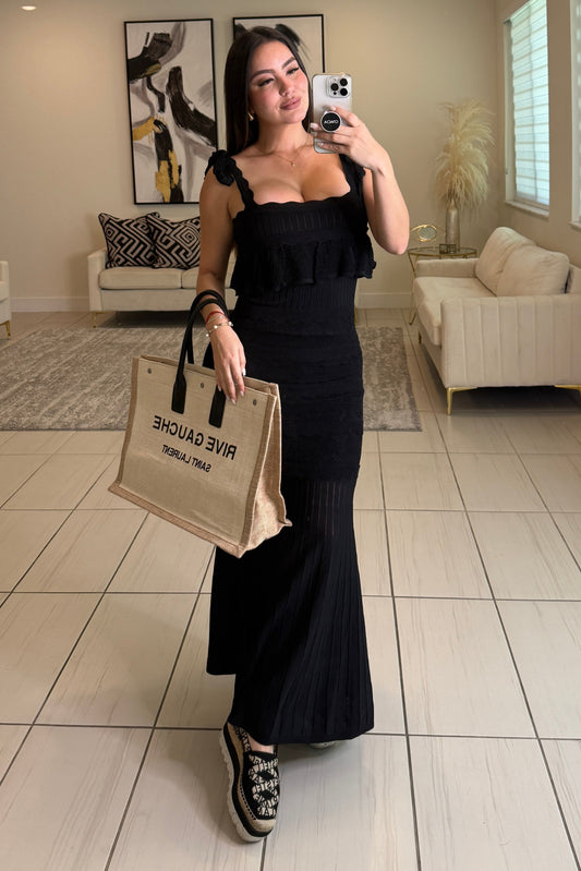 Sculpted Intentions Knit Black Maxi Dress