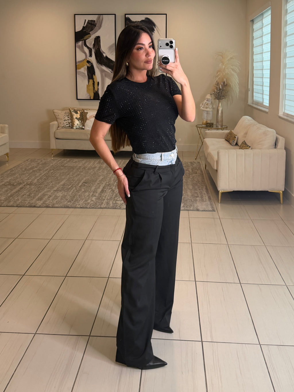 Iconic Contrast Black and Denim Pants
