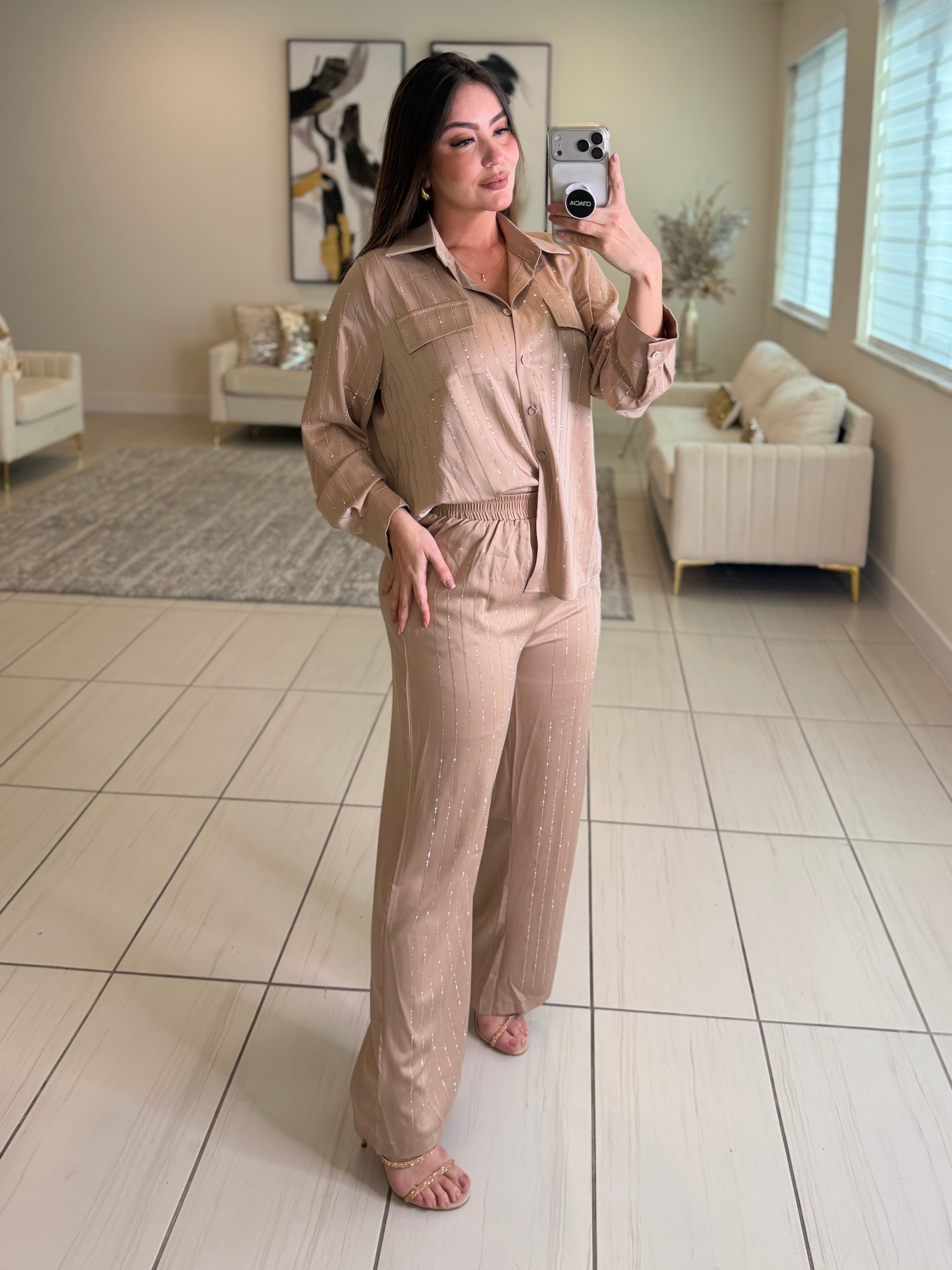 Royal Rhinestones Champagne Pant Set