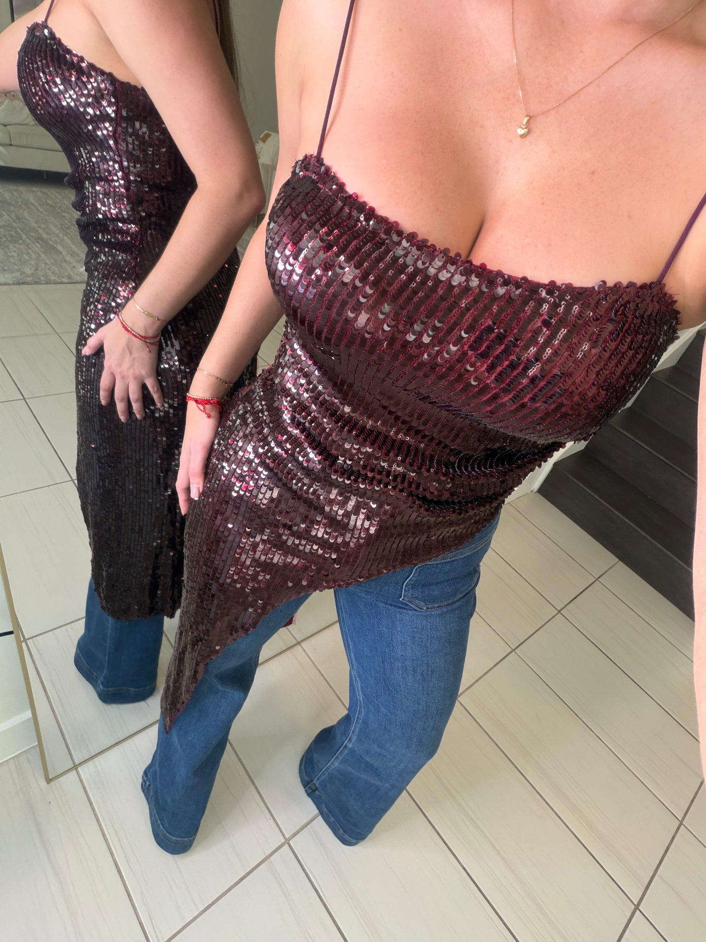 Midnight Glitz Sequin Burgundy Top