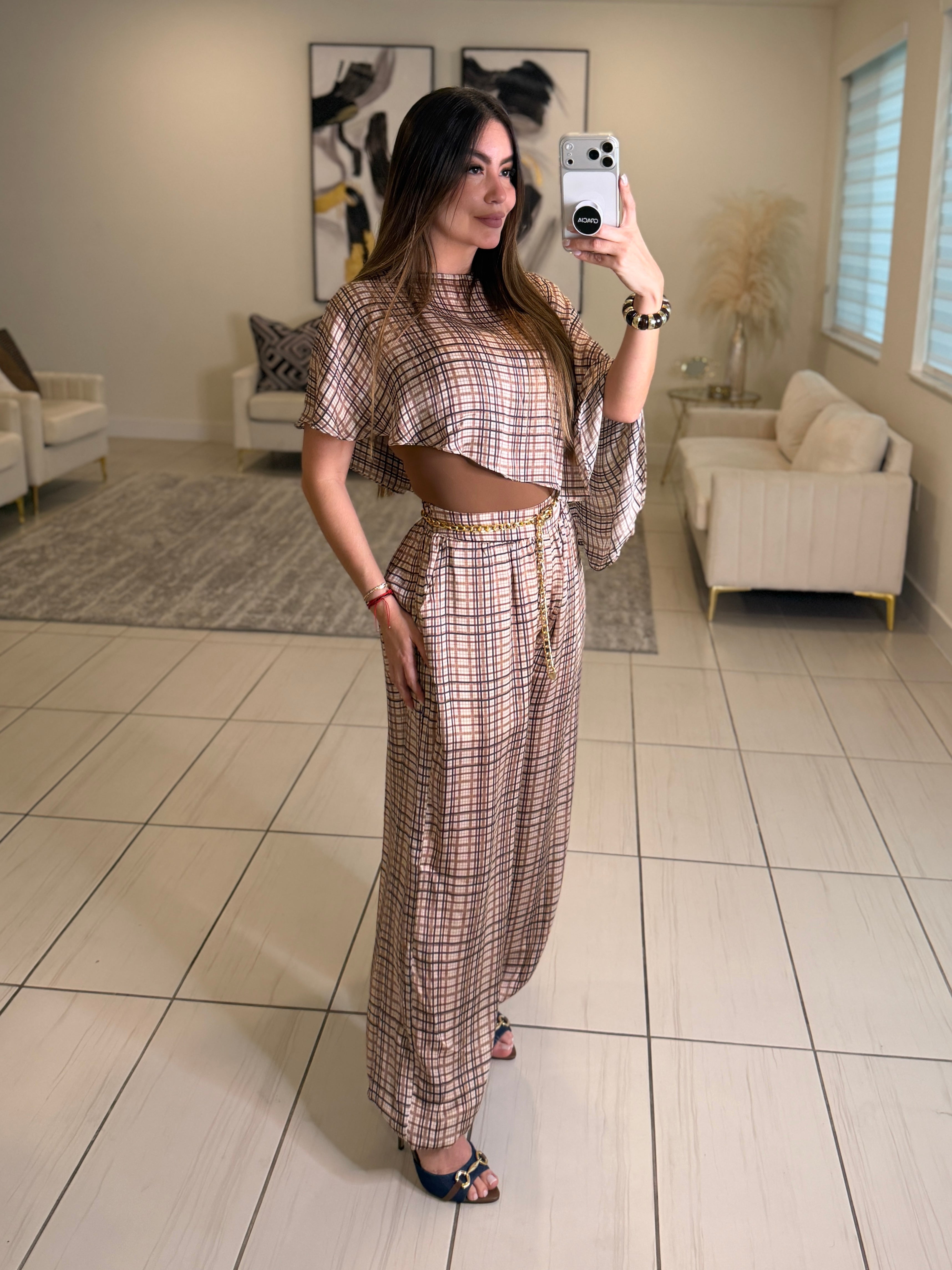 Noir Mirage Plaid Balloon Pant Set