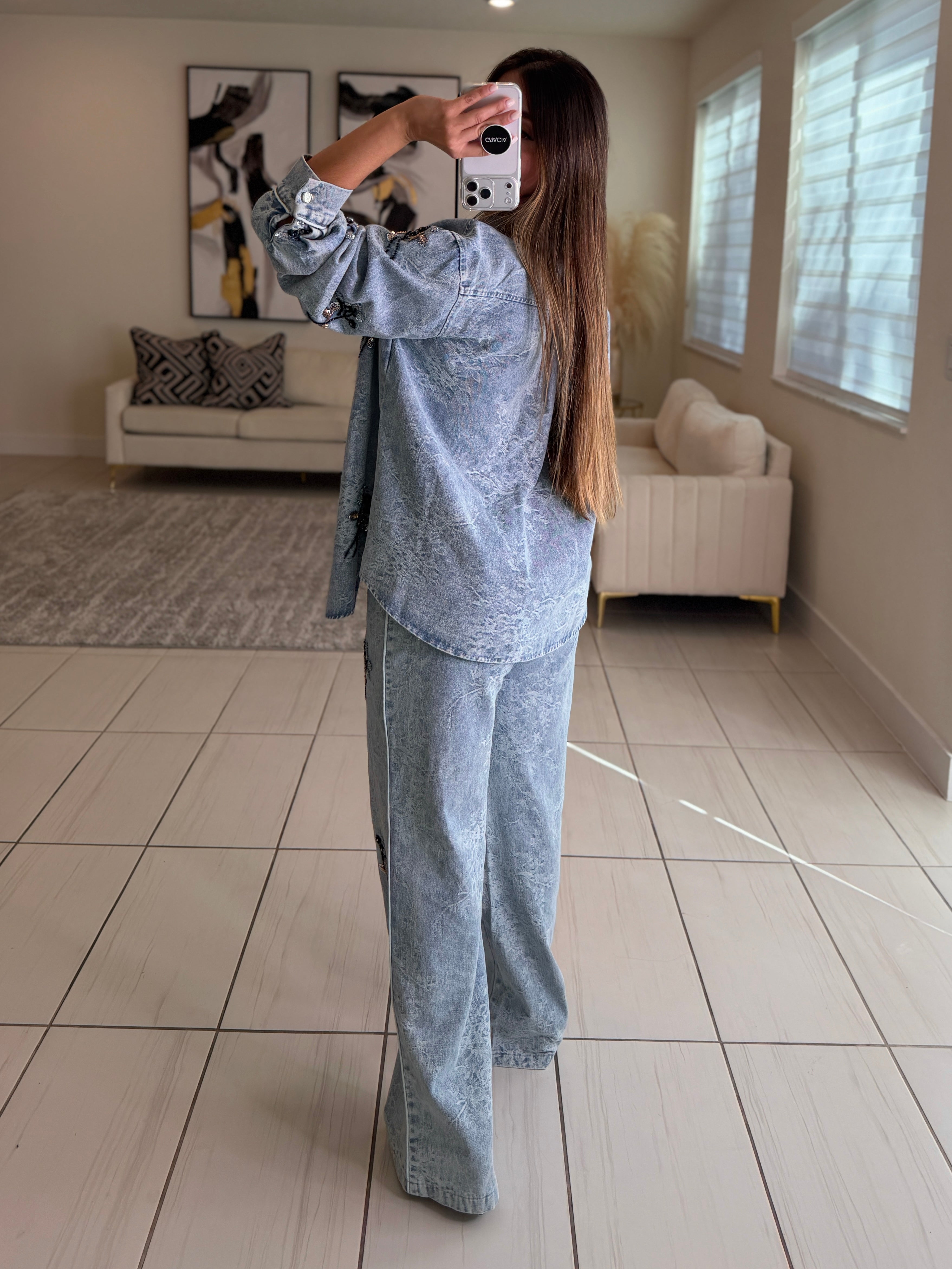 Perfect Details Denim Pant Set