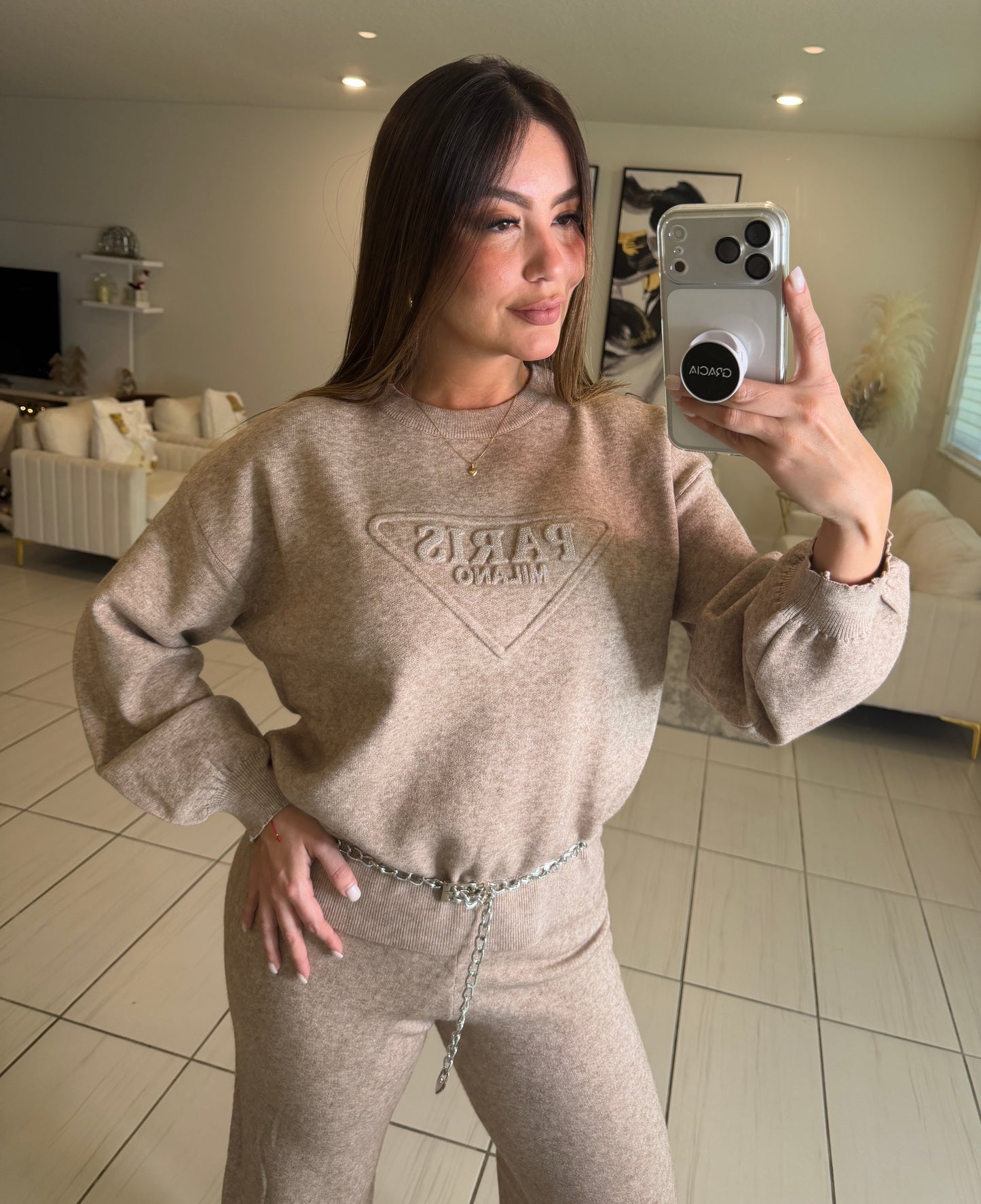Bright Paris Taupe Knit Pant Set