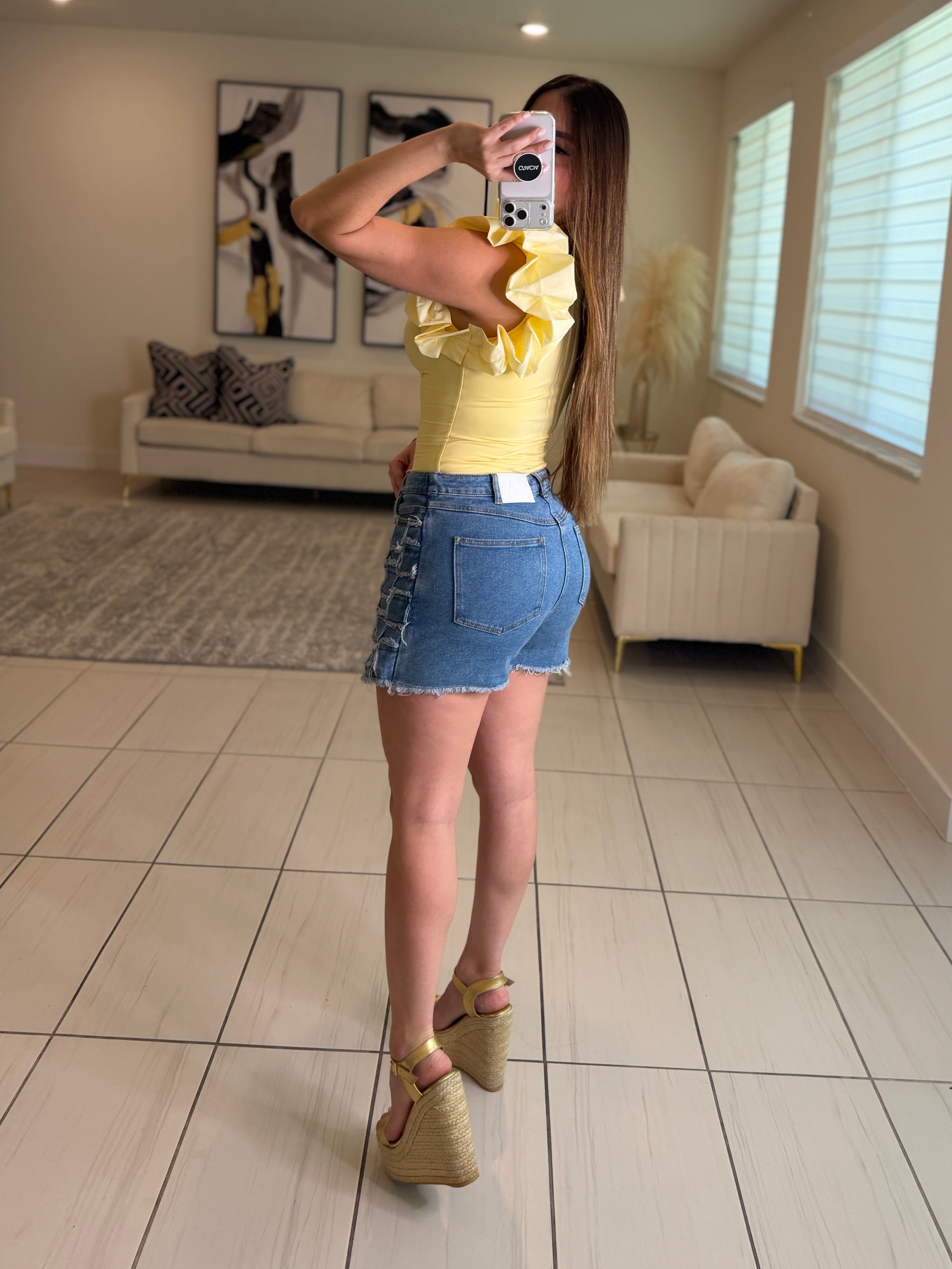 Midnight Crossover Yellow Bodysuit