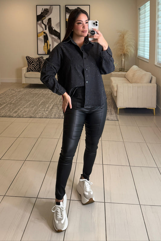 Cozy Sparkle Black Denim Jacket