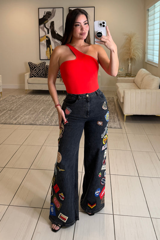Crazy Patches Black Denim Pants