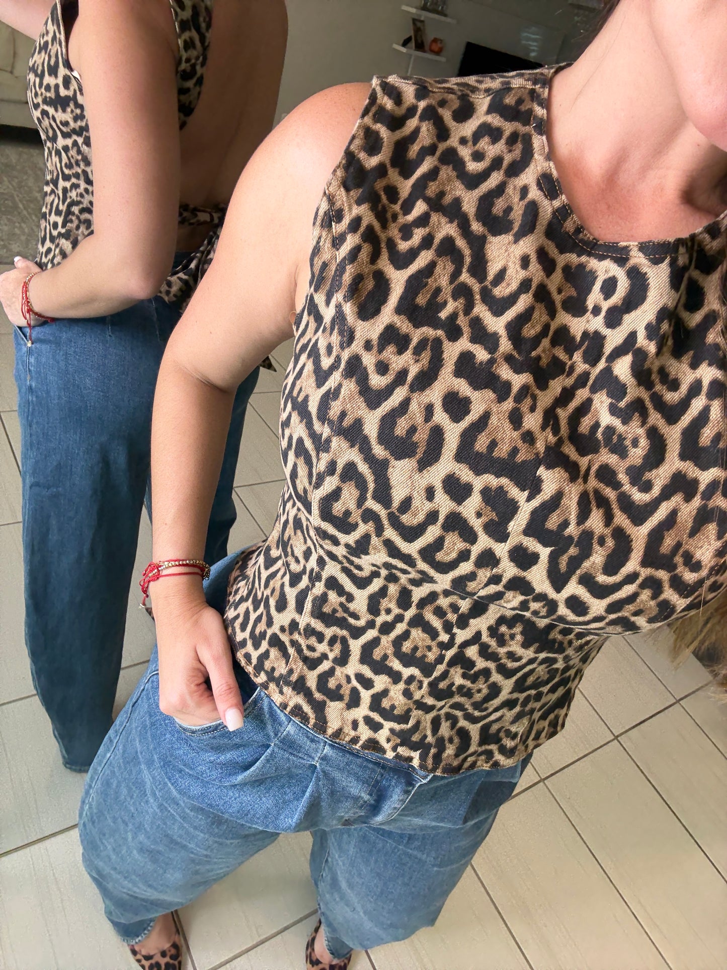 Fierce Streak Leopard Denim Top
