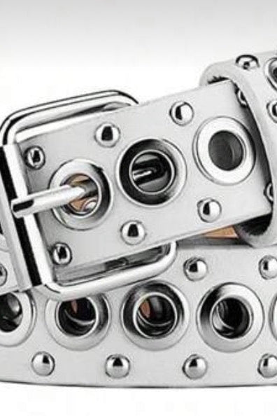 Studs White Faux Leather Belt