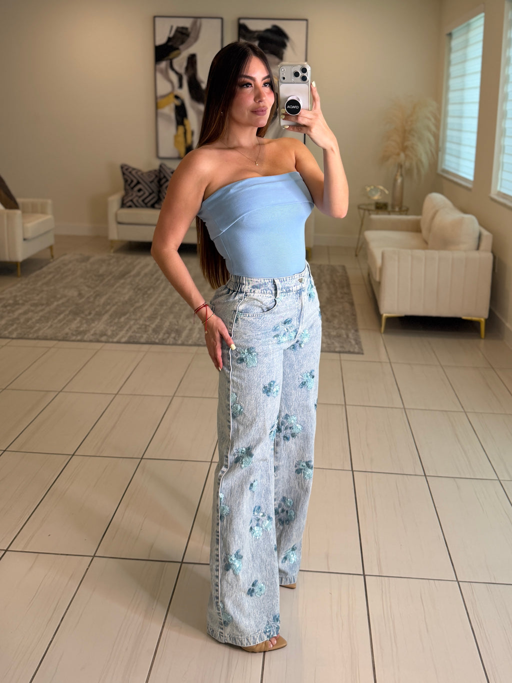 Chic Bandeau Neck Blue Top