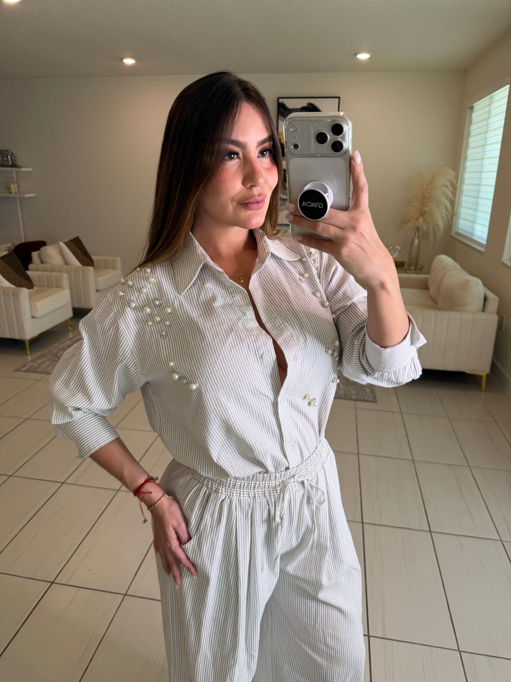 Opulent Stripes White Balloon Pant Set