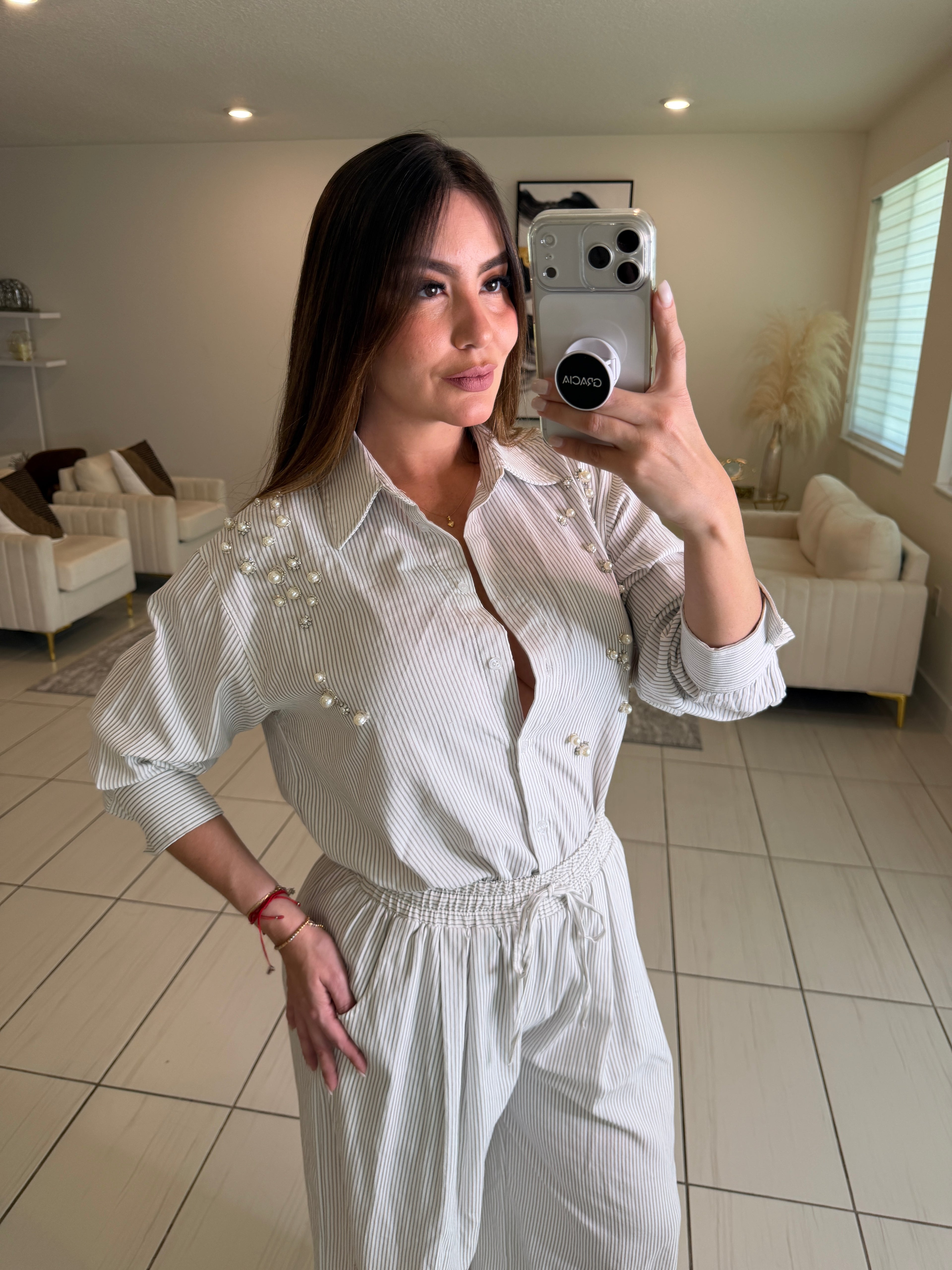 Opulent Stripes White Balloon Pant Set