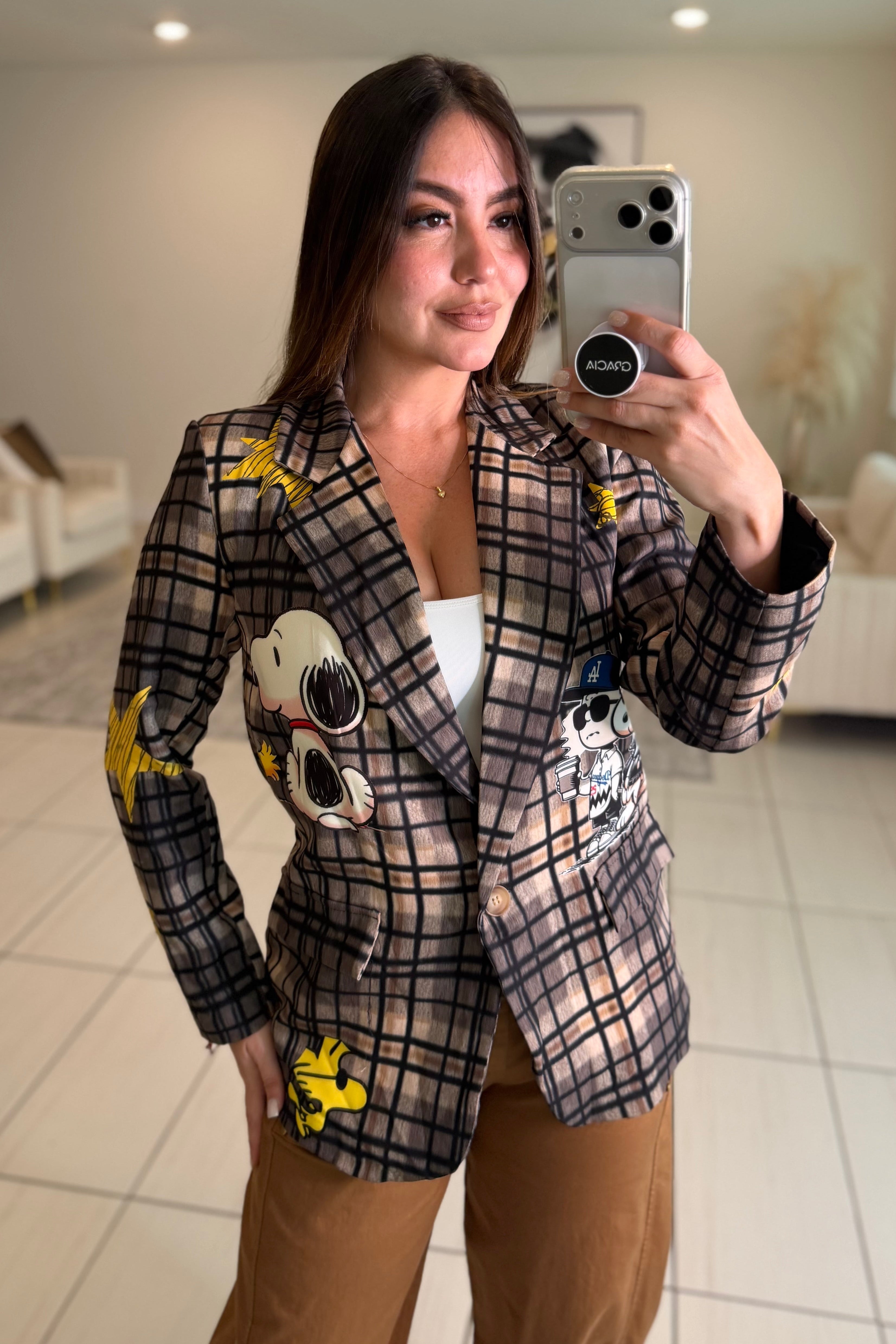 Chic Plaid Art Brown Blazer