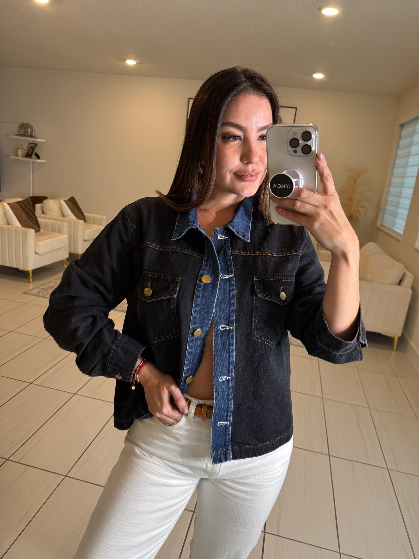 Iconic Contrast Black and Blue Denim Jacket