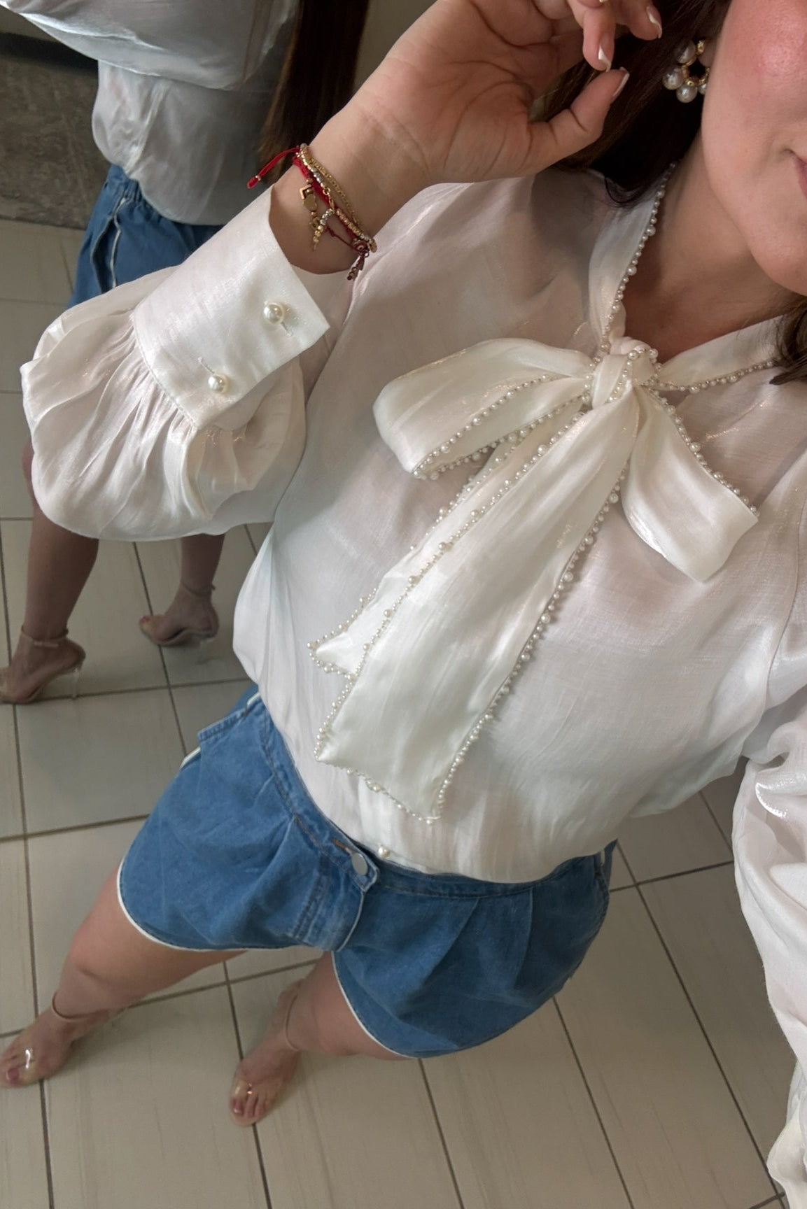 Pearl Embroidery Off White Top