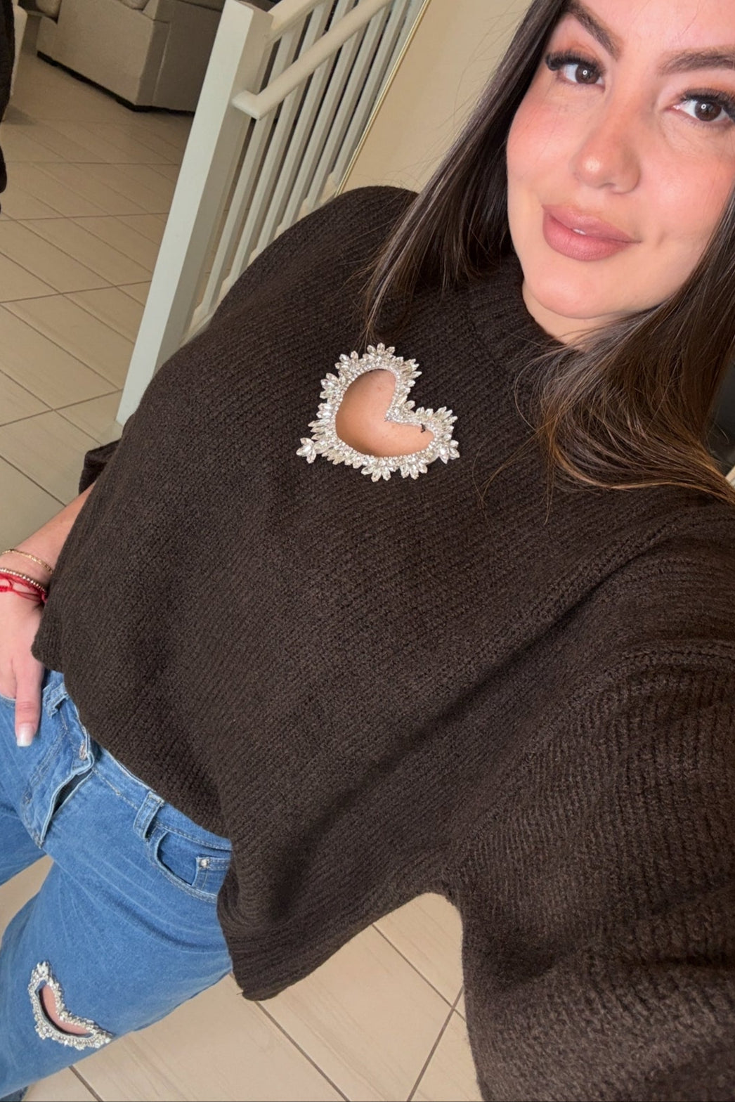 Shiny Heart on a Brown Sweater
