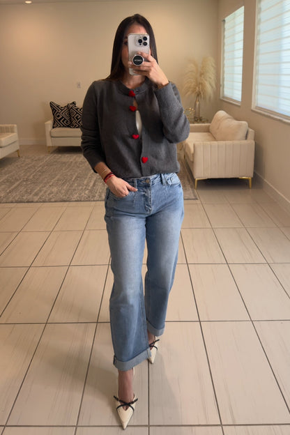Red Hearts in a Grey Sweater