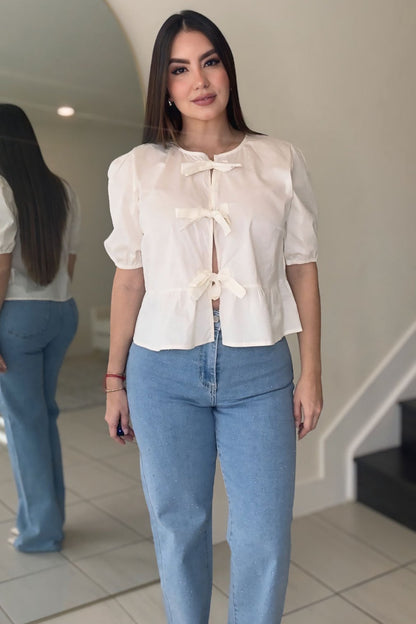 Coquette Bow Off White Top