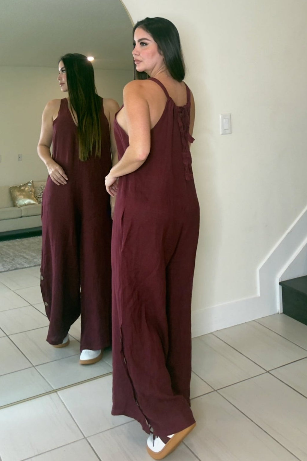 Pia Burgundy Linen Jumpsuit
