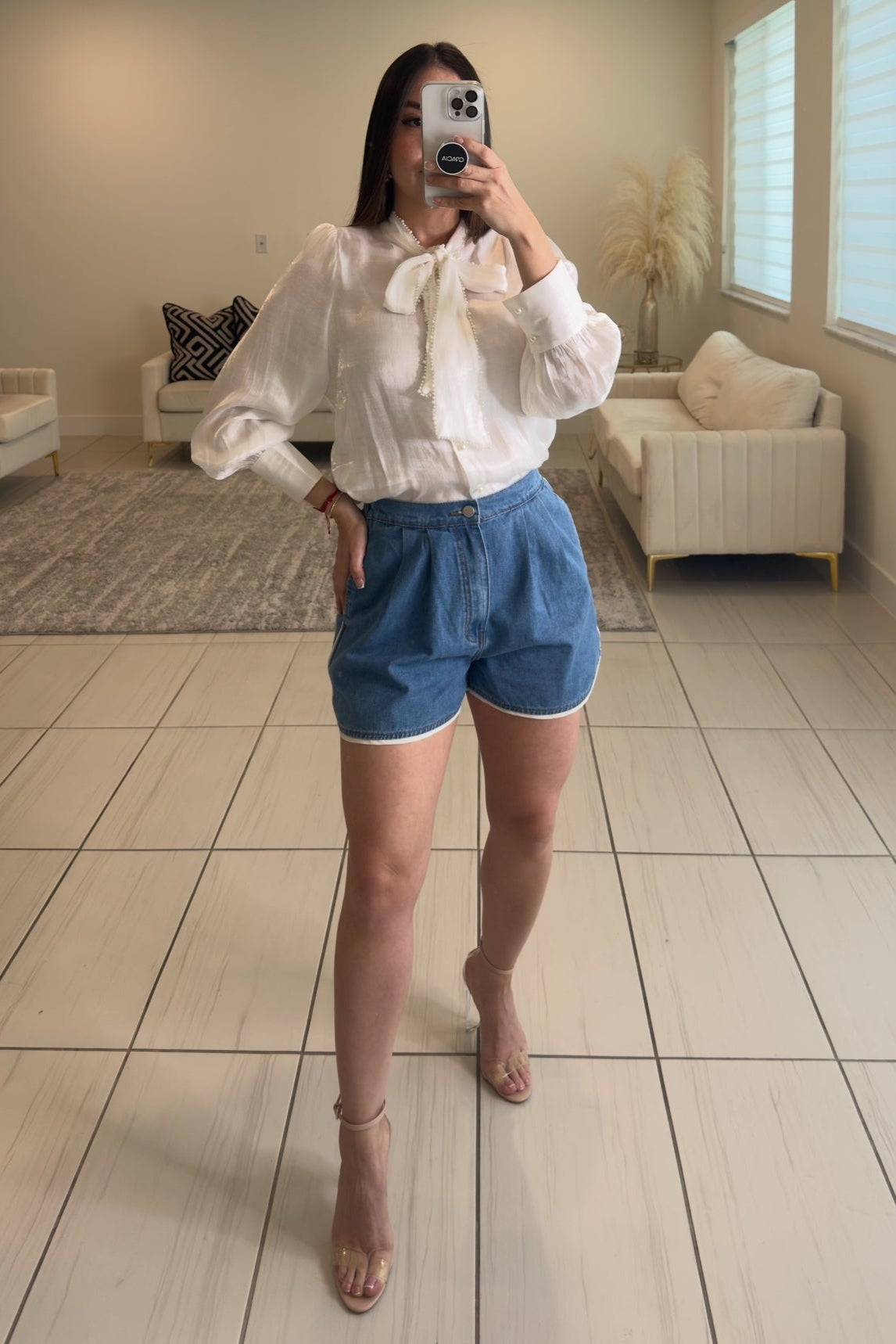 Pearl Embroidery Off White Top