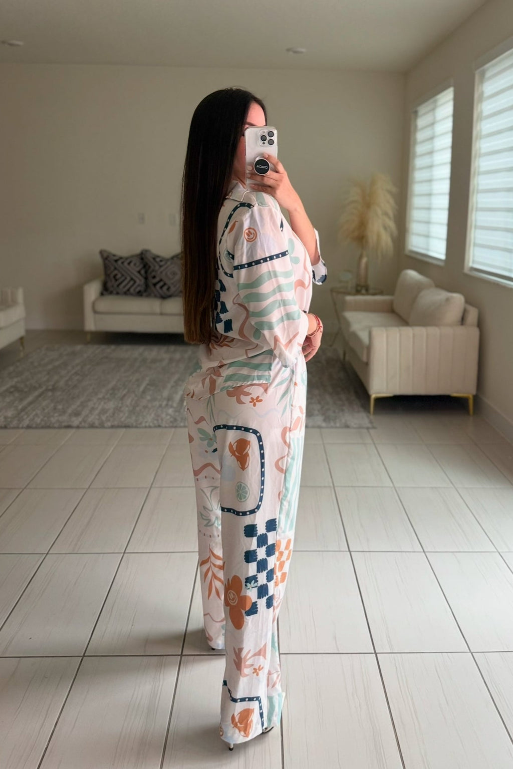 Spring Printed White Pants Set