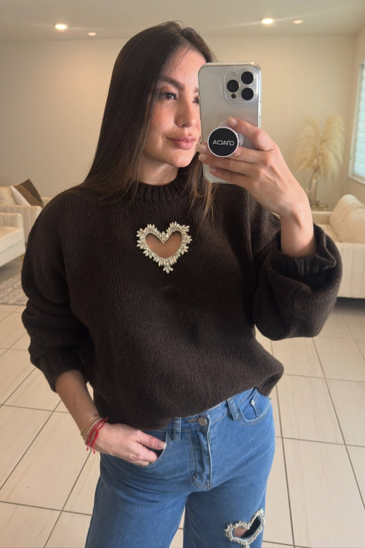Shiny Heart on a Brown Sweater
