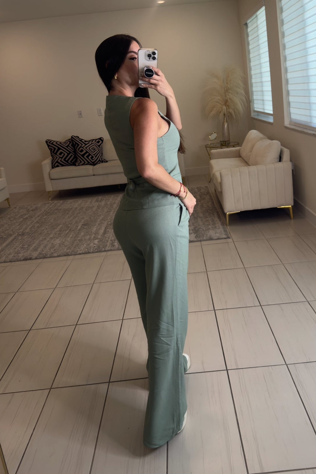 Essence Chic Linen Green Pants Set