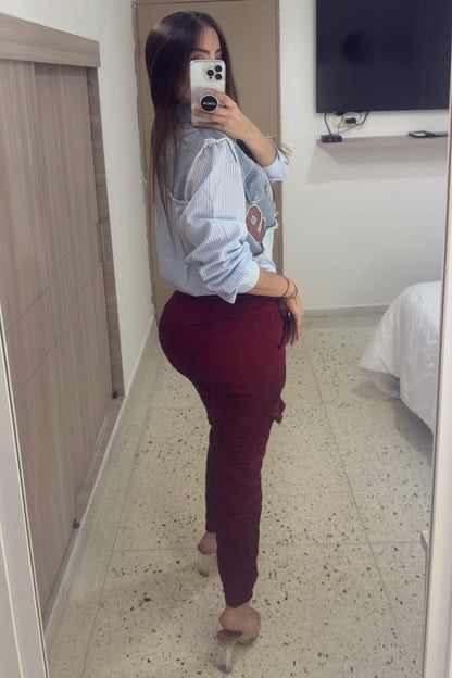 Burgundy Cargo Jogger Pants