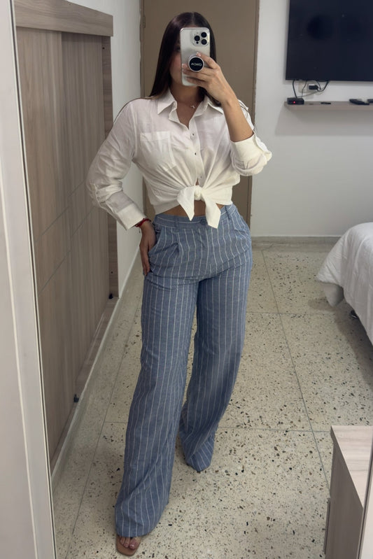 Classic Cut Linen Blue Pants
