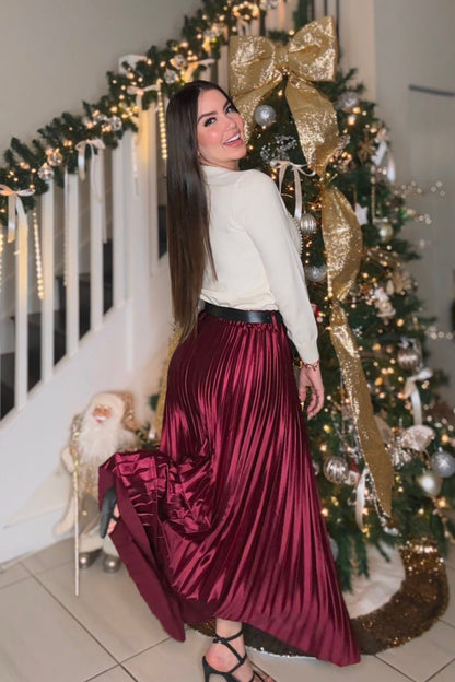 Burgundy Pleated Maxi Skirt