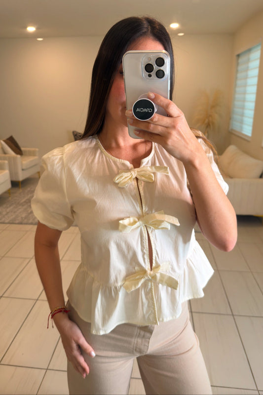 Coquette Bow Off White Top