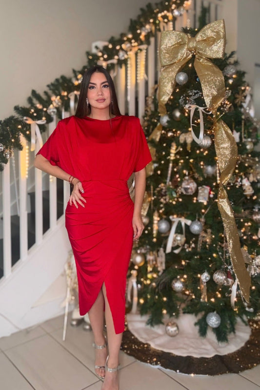 Serene Twist Red Midi Dress