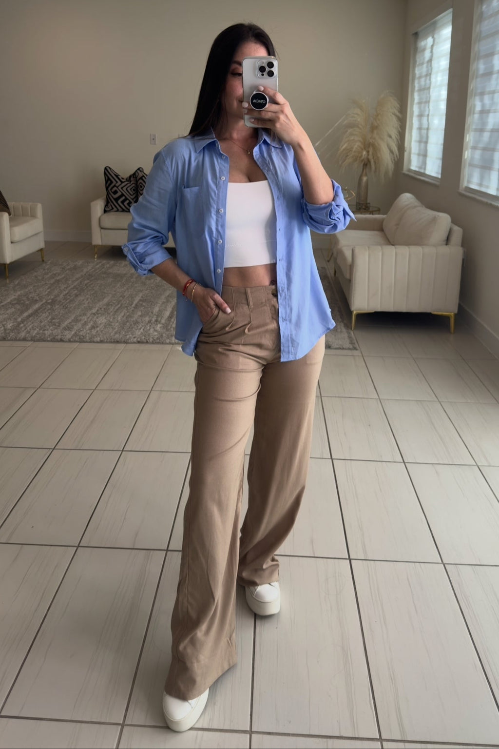 Classic Cut Linen Brown Pants