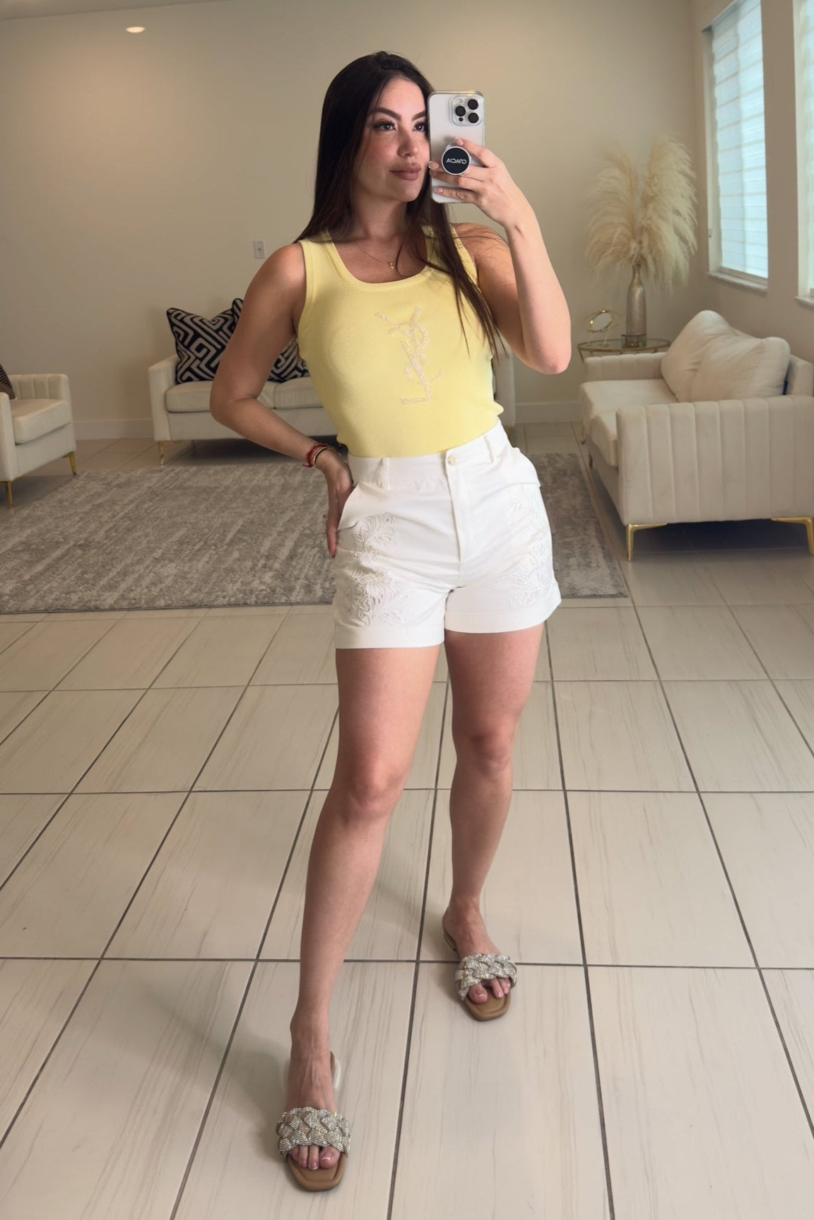 Timeless Embroidered White Short