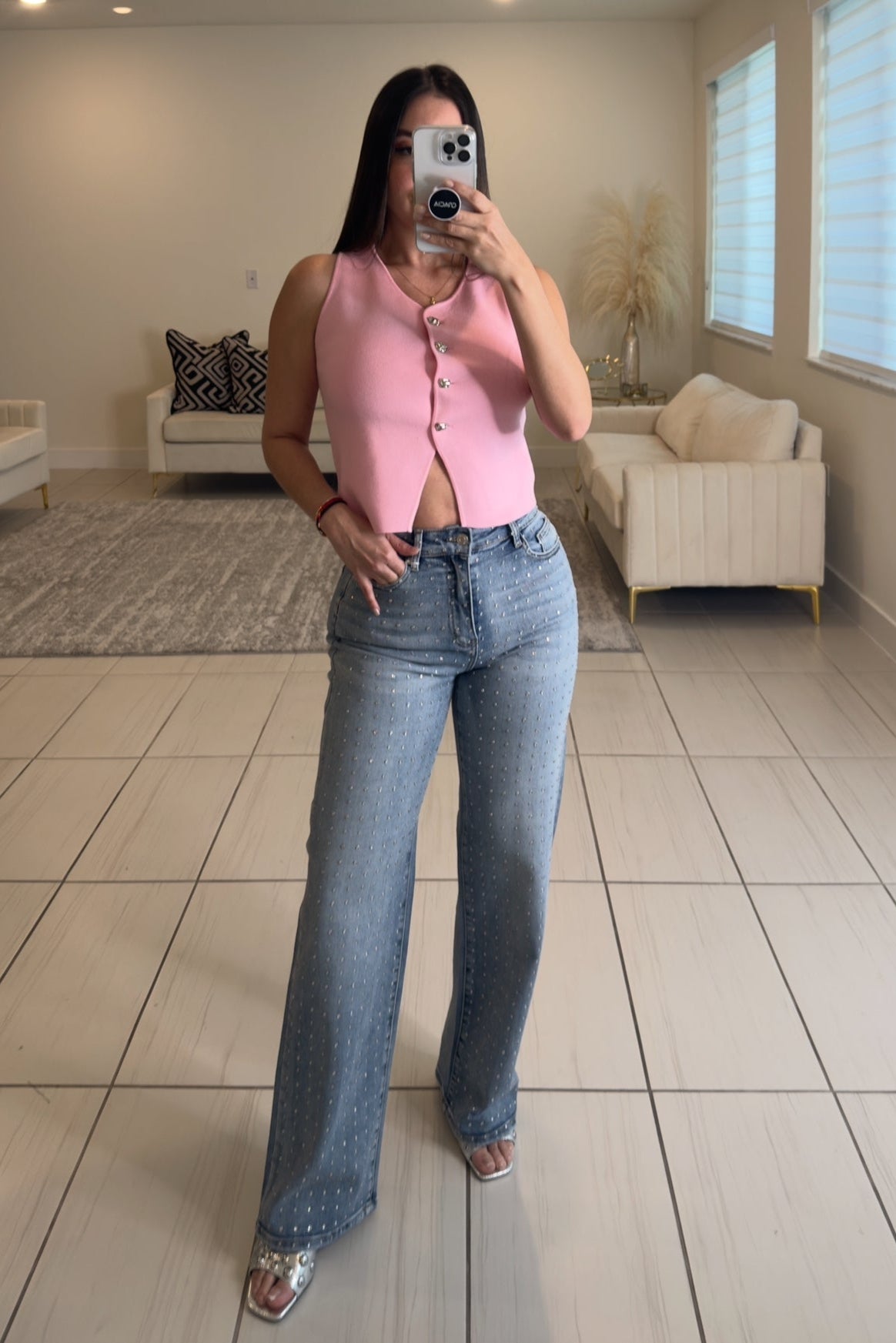 Shiny Studs Denim Pants