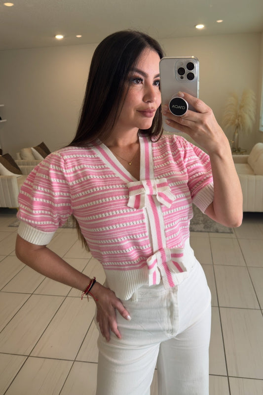 Coquette Bow Knit Pink Top