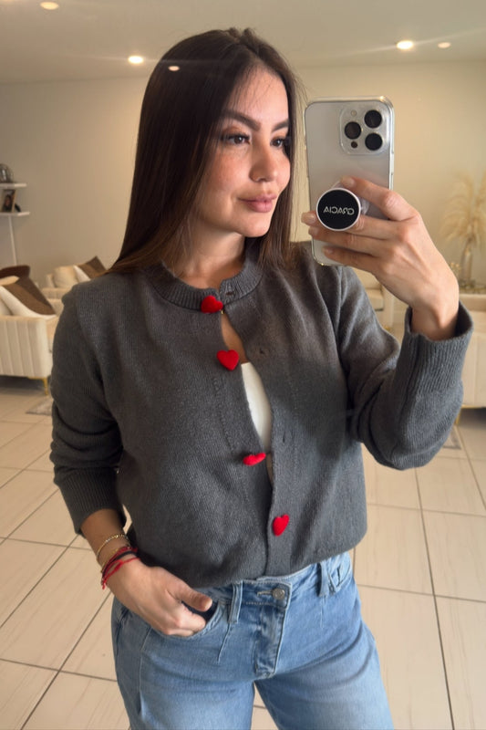 Red Hearts in a Grey Sweater
