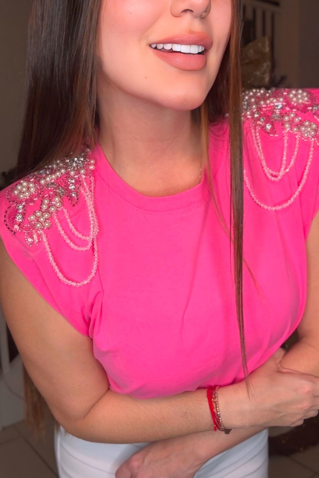 Pink Shoulder Pads Blouse