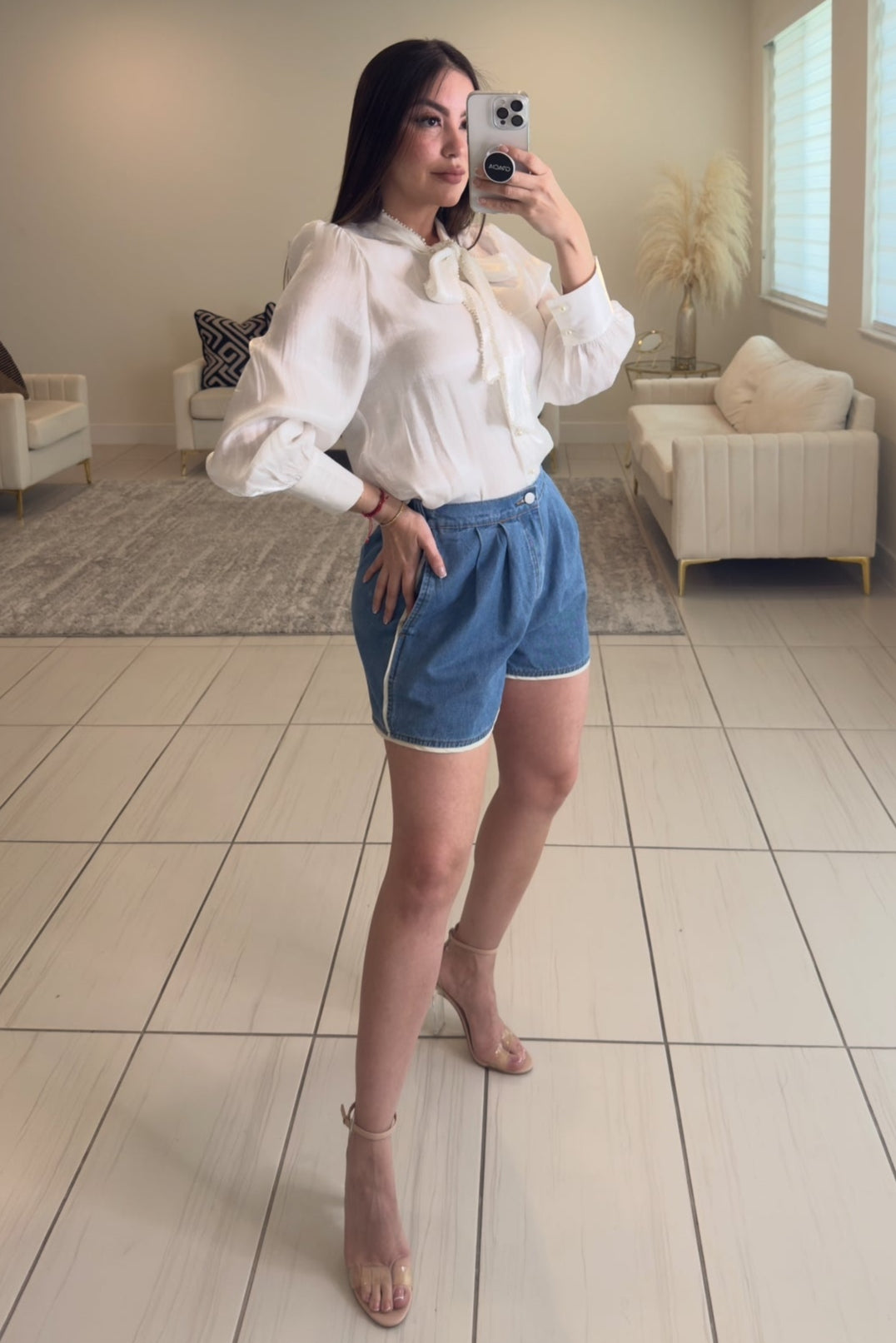 Pearl Embroidery Off White Top