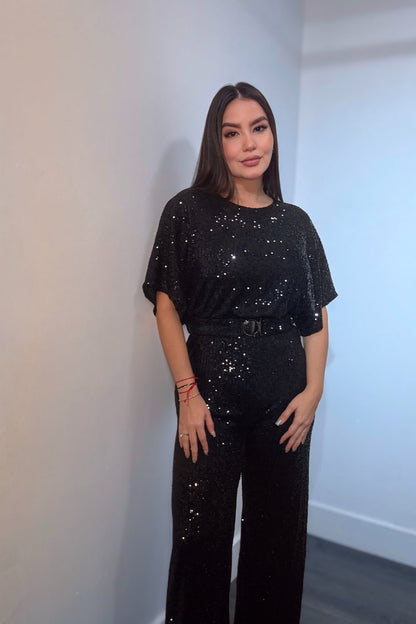 Nights Sequin Black Jumpsuit