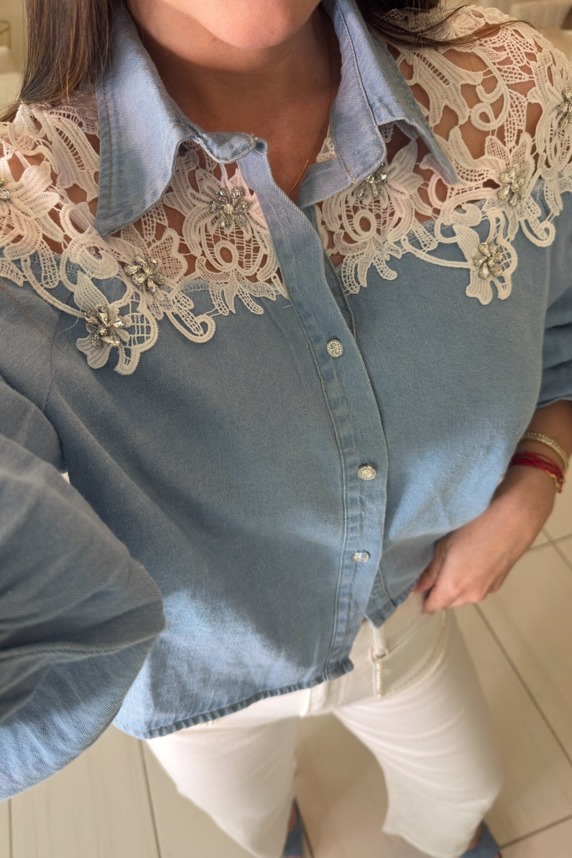 Regal Charm Lace Denim Top