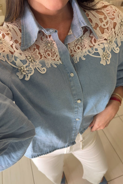Regal Charm Lace Denim Top