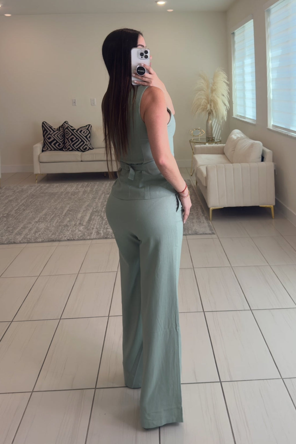 Essence Chic Linen Green Pants Set