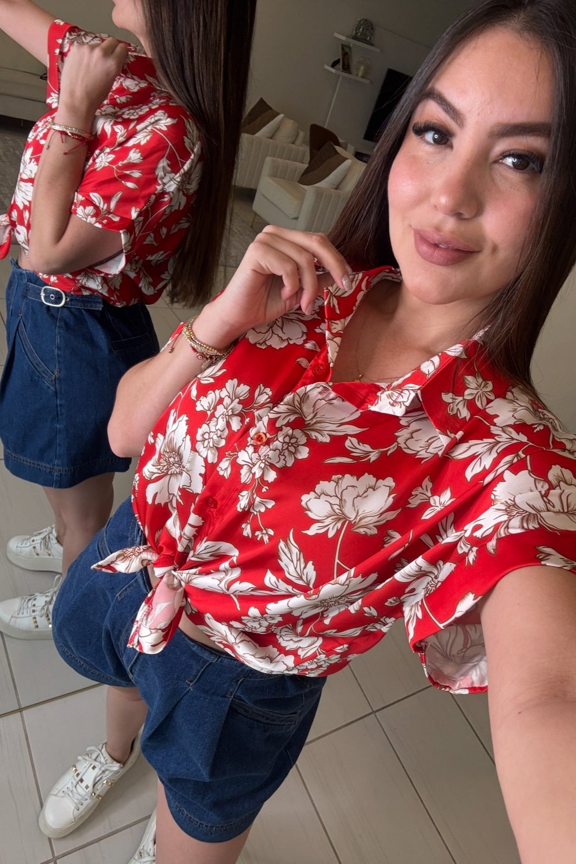 Poise Floral Red Top